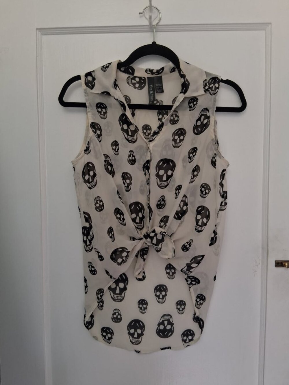 Women's Sleeveless White Sheer with Skulls Blouse